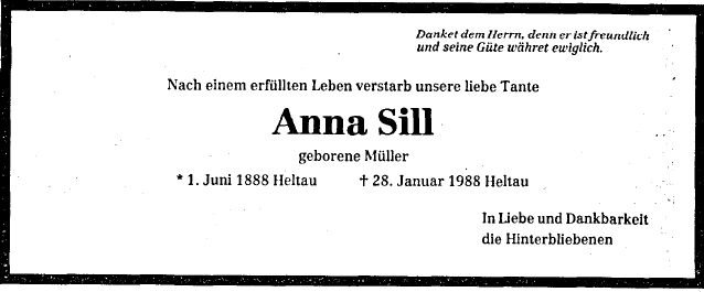 Mueller Anna 1888-1988 Todesanzeige